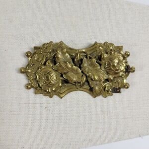 Edwardian Gilt Brass Floral Repousse Sash Pin Vintage Art Nouveau